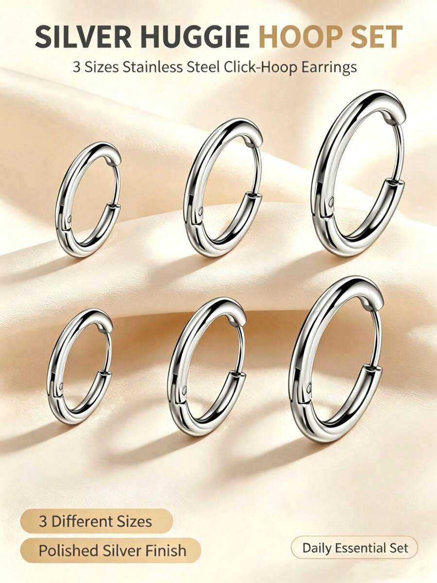 8-10-12MM Coils 3 Pairs Set - Silver - View 1