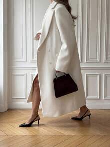 Elegant Minimalist Old Money Style Commuter Long Coat, White Loose Fit Long Coat, Autumn/Winter - White - View 5