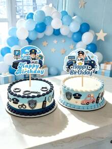 Personalized Face Photo Cake Topper, Custom Happy Birthday Cake Topper With Your Photo, Fun Birthday Cake & Cupcake Decorations, Police Car Theme Party Supplies, Custom Photo Cake Decor For Kids Boys Birthday Parties - Multicolor - View 5