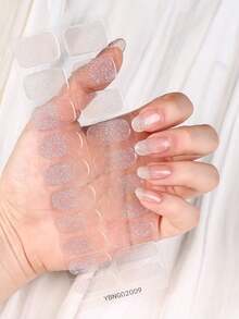 20 miếng dán móng gel kim tuyến mùa thu, miếng dán móng gel bán cứng sấy bằng đèn UV, miếng bọc móng trong suốt lấp lánh, bộ làm móng DIY bền màu - trắng - Xem 7