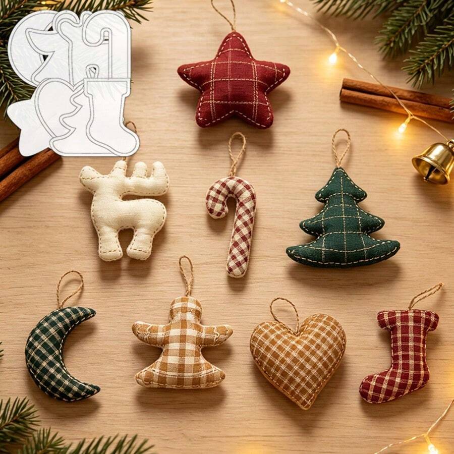 8pcs Christmas Ornaments Set Sewing Template, DIY Mini Christmas Ornaments Quilting Template, Sewing Pattern Templates Including Christmas Tree, Star, Heart, Elk, Durable PET Template, Perfect For Gift-Giving Or Decorating Holiday Christmas Trees