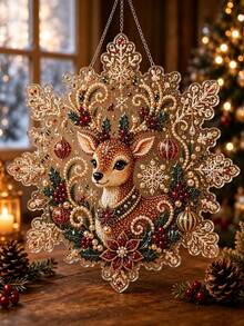 1pc Christmas Pearl And Diamond Painting Light-Absorbing Craft Set - Pre-Assembled Acrylic Snowflake-Shaped Panel With Metal Chain And Lace Trim, Featuring 3D Mixed-Size Pearl Beads (8 Inches) - A - View 2