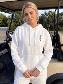 Women's Long Sleeve Hooded Sweatshirt, Printed Pattern, Warm Lining Knit Fabric Streetwear Sweatshirt, With Pocket Details - White - View 3