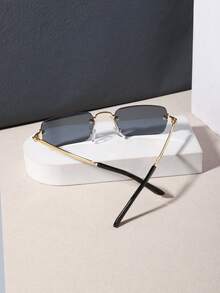 1 PC Men's Retro Rimless Rectangle Fashion Glasses Lightweight Metal Material Soft Tinted Lens For Beach Vacation Outing With Glasses Box - Multicolor - View 5