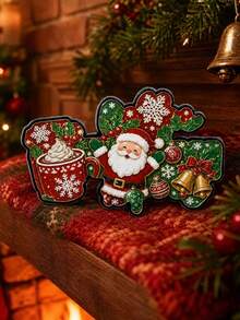 Christmas Hot Drink Cup Santa Claus Shaped Brooch Bell Holly Snowflake Pattern Clothing Backpack Holiday Atmosphere Decorative Accessory - A - View 2