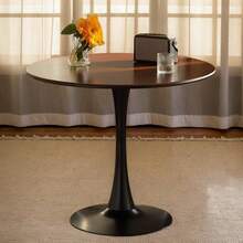 Mesa Pequeña de Tulipán de 24 Pulgadas, Mesa Redonda Comedor, Mesa de Comedor Pequeña, Mesa Redonda para Cocina, Mesa de Comedor Moderna de Nogal para 2-3 Personas, Parte Superior MDF y Base de Acero, Mesas Redondas de Cocina para Sala de Estar, Balcón y Zonas de Ocio - Marrón - Ver 6