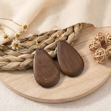 6 Pairs Fashion Geometric Wooden Earrings, Hollow, Water Drop, Rhombus, Rectangle Multi-Style - Earrings - View 4