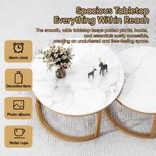 TONSSIDA Nesting Coffee Table Set Of 2, Round White Marble Coffee Table, Nesting Tables For Living Room, Space Saving Side Tables With Metal Frame - Gold - View 7