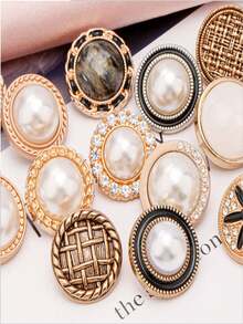 1-10pcs Hand-Sewn Pearl Buttons, Colorful Women's Sweater Knitwear Rhinestone Buttons, High-End Round Trench Coat Metal Buttons - A - View 7