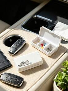 Cat Print Portable Makeup & Jewelry Storage Box, 3 Compartment Flip Lid Small Travel Organizer Case For Earrings Rings Necklaces, Dressing Table Cosmetic Storage Gift For Women, Travel Mini Pill Storage Box, Portable Flip Lid Jewelry Organizer, Christmas/Valentine's Day/Birthday/Mother's Day Gift - Multicolor - View 3