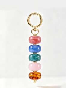 Dopamine Retro Amber Tortoise Shell Keychain, Marial Brown Beaded Bag Charm, Key Ring, Key Chain, Bag Pendant, Women's Minimalist Design Colorful Beaded Keychain - Multicolor - View 5