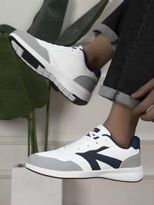Men's Low-Top Lace-Up Sports Casual Shoes With Colorblock Design, All-Season - White Orchid - View 5