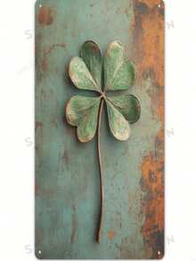 Vintage Four-Leaf Clover Acrylic Wall Decor, Rustic Metal Plaque With Distressed Green Enamel And Mottled Texture, Non-Woven Fabric Backing, Suitable For Home, Bar, Cafe, Restaurant And Garage Decoration, Perfect For Holiday And Room Decor - Four-leaf Clover - View 2