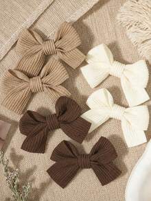 6pcs Vintage Ribbed Bow Hair Clips Classic French Fabric Bowknot Hair Clips, Cute Women's Hair Accessories Gift For Autumn/Winter - Multicolor - View 6