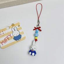 MIFFY 1pc Cute Cartoon Rabbit Plush Beaded Keychain, Colorful Beads & Bow Decor Keyring, Japanese Style Cute Phone Strap Pendant, Backpack & Handbag Charm, Adorable Birthday Gift For Girls & Teens, Suitable For Birthday, Easter, Holiday Party Gifts - Multicolor - View 11