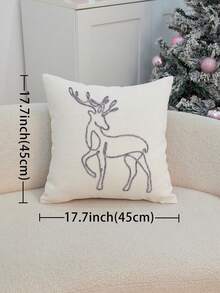 1pc Christmas Silver Reindeer Embroidered Pillow Case, Suitable For Indoor Decoration, Christmas Decoration, All-Season Pillow Case, Without Insert - Silver - View 4