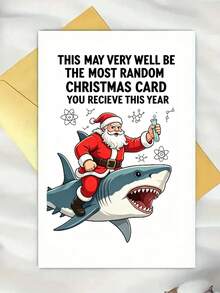 Weird Fun Santa Shark Christmas Greeting Card, Unique Whimsical Xmas Card With Science Element, Crazy Novelty Holiday Card, Great Surprise Gift For Friends Who Love Funny Weird Art - One Size Fits All - View 1