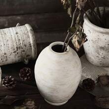 1pc Wabi Sabi Style Large Floor Standing Ceramic Vase, Retro Rough Pottery Decorative Jar, Dried Flower Arrangement Vase For Living Room Home Decor - Beige - View 1