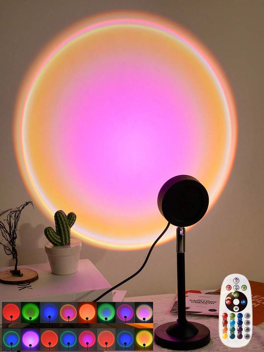 1pc 16-Color Sunset Projection Lamp With Remote Control And USB Power ...