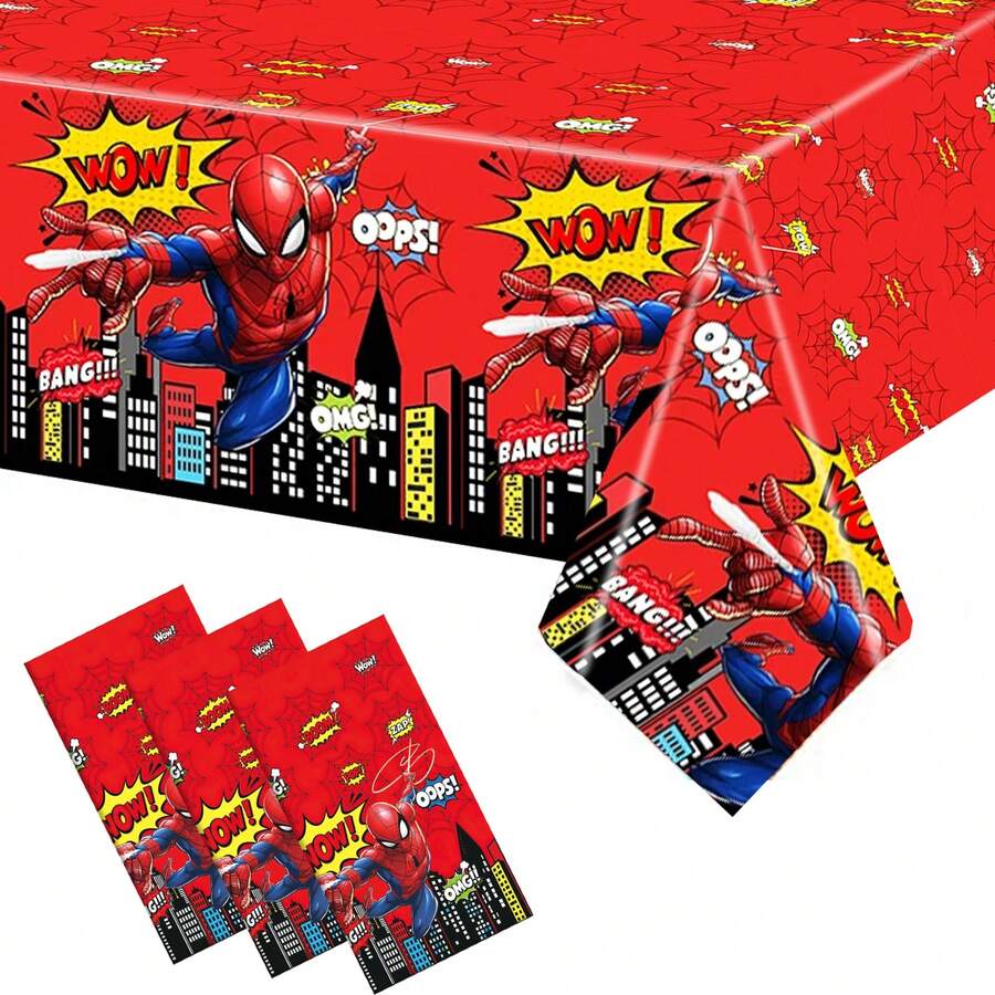 1pc 180x108cm Plastic Table Cover, Party Tablecloth, Birthday Party Decoration, Superhero Themed Party Supplies - Multicolor - View 1