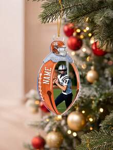 1pc Custom Photo And Text American Football Christmas Ornament, Personalised Player Helmet Design Acrylic Hanging Decor, Unique Christmas Tree Gift For Football Lovers - Multicolor - View 15
