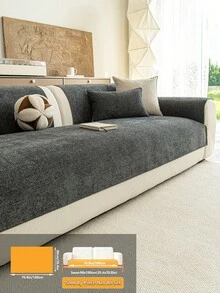 1PC Solid Chenille Sofa Cushion Cover, All Season Use, Non-Slip Backing, Scratch-Resistant Pet Friendly Couch Protector For 1/2/3/4 Seater & L-Shaped Sofa, Machine Washable Soft Sofa Mat For Home Decoration - Dark Grey - View 12