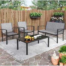 Juego de Muebles de Patio de 4 Piezas Gris 102.1x21.1x56.1 cm| Juego de Conversación al Aire Libre con 1 Sofá Doble 2 Sillas Individuales y Mesa de Centro de Vidrio| Estructura de Metal Negro con Tapizado Textilene| para Patio Jardín Césped y Piscina| Fácil de Armar - Gris - Ver 6