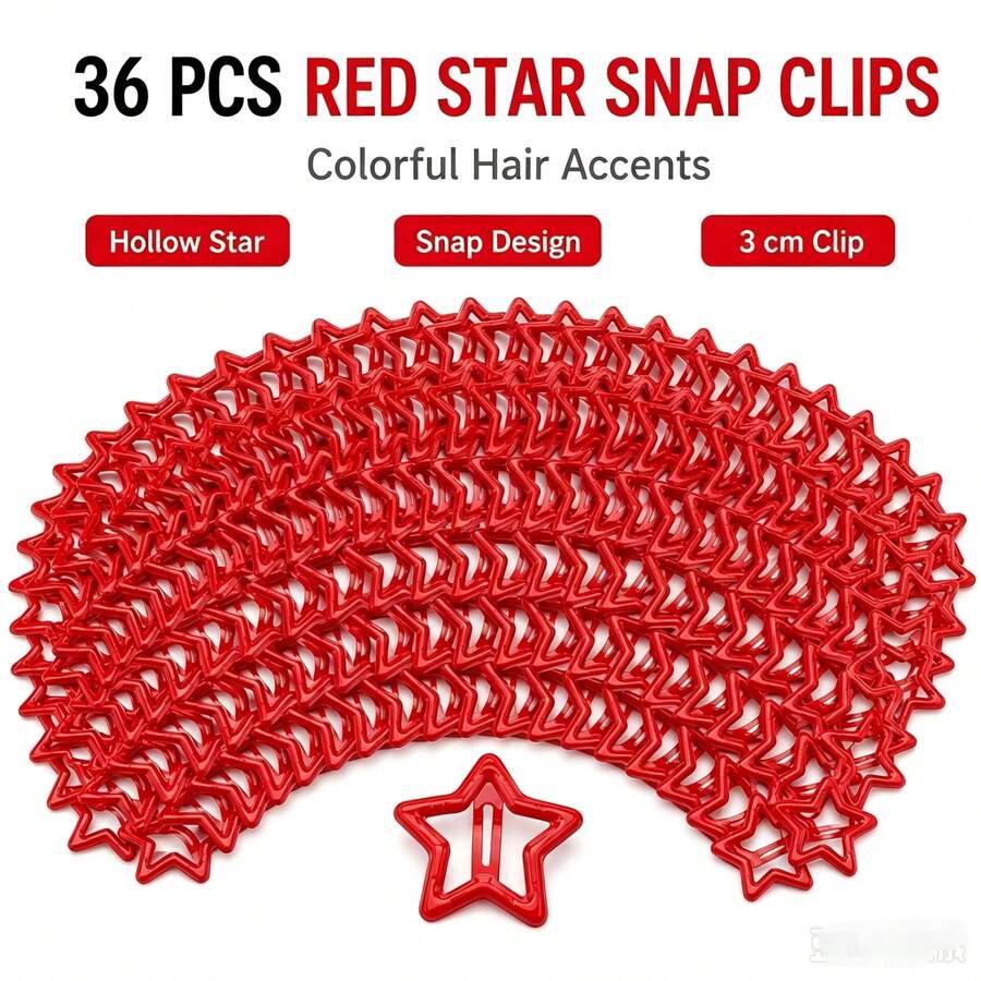 2D Flat Style 36pcs Y2K Star Hair Clips 1.18 Inch | 2000s Metal Hair Accessories Star Snap Hair Clips Non-Slip Metal Small Mini Flat Hair Clips For Women