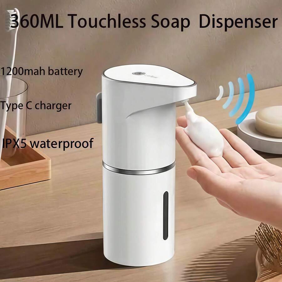 RAF 【360ml 感應式自動皂液器】自動皂液器，感應式泡沫皂液器，USB充電式，浴室與廚房用感應式自動泡沫液體皂液器