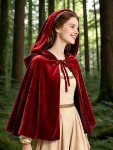 1pc Halloween Women's Shawl, Little Red Riding Hood Lace Patchwork Hooded Cape, Carnival Christmas Party, Holiday Performance Prop - Multicolor - View 5
