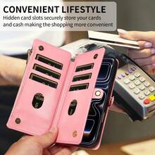 1pc Embossed Zipper Wallet Phone Case Compatible With Apple 18 Pro Max, A57, Note 15 PRO, Faux Leather Portable Crossbody Coin Purse Protective Cover (Global Version, Not Local Model) - Pink - View 8