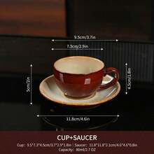 Classic Ceramic 2-Piece Coffee Cup And Saucer Set, Retro Color Series, Suitable For Home Or Cafe, Dishwasher, Microwave, Oven And Refrigerator - Multicolor - View 13