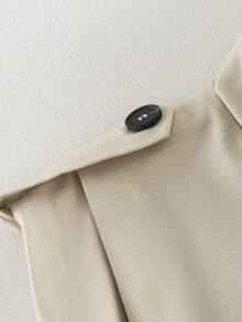 CAREE Women's Autumn/Winter Beige Stand Collar Double-Breasted Epaulette Sleeveless Loose Short Vest - Beige - View 9