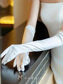 1 Pair White Satin Long Gloves, Suitable For Formal Occasions, Weddings, Parties, Sexy Summer Looks, Holiday Celebrations And Party Events - A - View 2