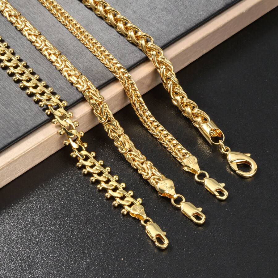 1pc Classic Vintage 18K Gold Plated Braided Copper Bracelet, Unisex, Suitable For Daily Wear And Party, Fashion Hip-Hop Gift Jewelry - Gold - View 1