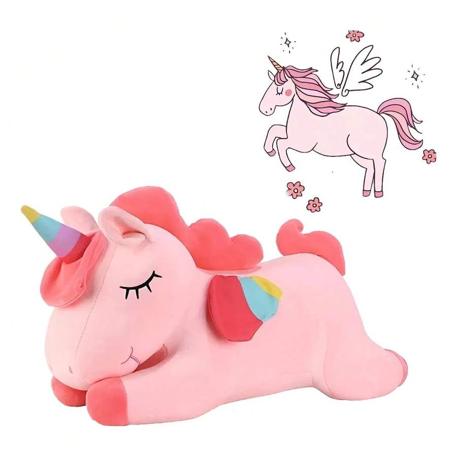 Unicornio Pony De Peluche Arcoiris Tipo Pegaso Almohada 30cm - Rosa - Ver 1