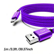 60W USB 轉 Type-C 快充傳輸線，尼龍編織 USB-A 轉 USB-C 充電線，適用 Galaxy S26/S25/S24/S23/S22/S21/S20 手機充電線，1條/3條，萬聖節禮物/聖誕禮物 - 紫色 - 查看 9