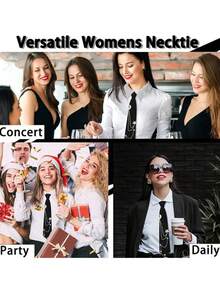 1pc Women's & Men's Tie, Punk Metal Chain Pre-Tied Adjustable Black Tie, Suitable For Uniform, School, Shirt Accessory - Multicolor - View 8
