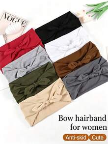 1pc Wide Rabbit Ear Headband For Women, Cute Sweet Girl Solid Color Hairband, Back To School Season Simple Elastic Knotted Bow Hair Accessory - Multicolor - View 3