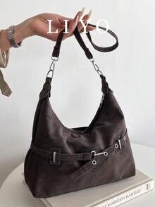 Retro Distressed Faux PU Leather Material, Vintage Aesthetic, Fits Various Daily Outfits - Coffee - View 2