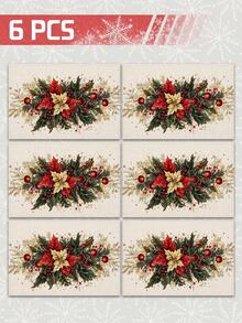 4 st, 6 st, jul, röda julblommor bordsplacemats, rektangulär bordsduk, tvättbar, lämplig för middag hemma, soffbord, hållbar köks- och matsaldekoration, bordsdekoration för fest och scen, heminredning - Multifärgad - Visa 8