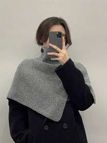 1pc Women's Winter Knitted Scarf Neck Warmer, Solid Color Versatile Pullover Neck Wrap Shawl - Multicolor - View 9