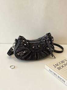 Hot-Selling Fashion Versatile New Design Large Capacity Rivet Decor Shoulder Crossbody Bag Casual Handbag Denim Fabric Women's Bag - Multicolor - View 3