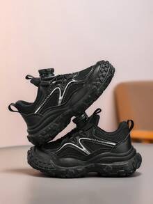 Children's Outdoor Hiking Shoes, No-Tie Lace-Free, Mesh Breathable, Anti-Collision Toe, Durable Wear-Resistant Chunky Sneakers For Boys And Girls, Suitable For Spring And Autumn - Black - View 7