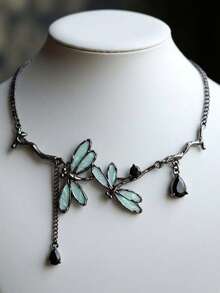 3pcs Dragonfly & Water Drop Geometric Choker Necklace & Earrings Set, Multicolor Metal Cubic Zirconia, Personalized Party Accessories For Men & Women - Necklace + Earrings - View 15