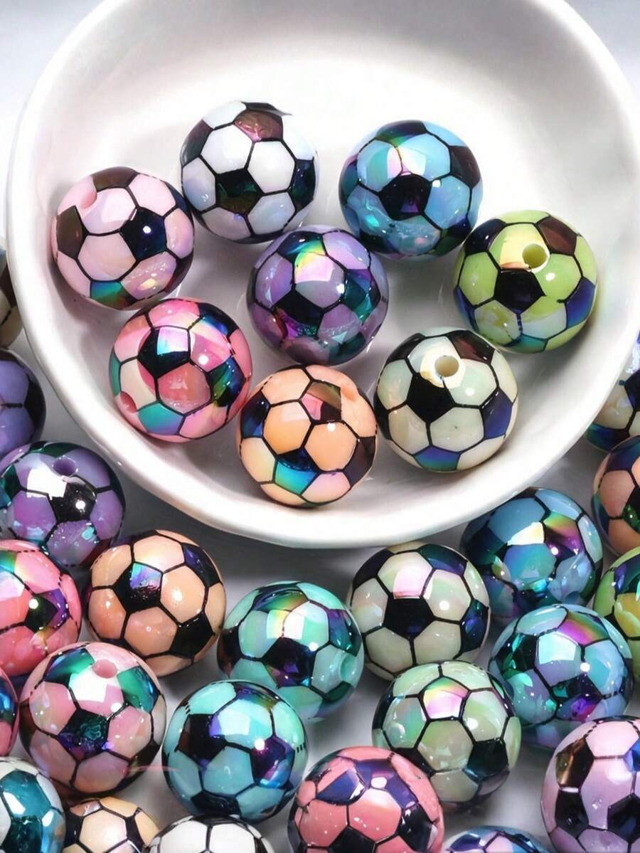 10/20pcs 16mm Mixed-Color Soccer-Shaped AB-Finish Acrylic Beads – Perfect For Stylish, Fun Bracelets And Craft Projects - Multicolor - View 1