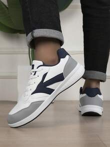 Men's Low-Top Lace-Up Sports Casual Shoes With Colorblock Design, All-Season - White Orchid - View 4