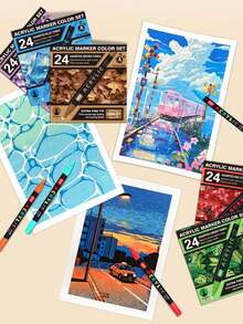 24 Colors/Box Creative Water-Based Paint Markers, Suitable For Doodling And Painting On Different Surfaces, Portable Multicolor Marker Set For Artists,School,A Gift For Friends - Sets - View 7