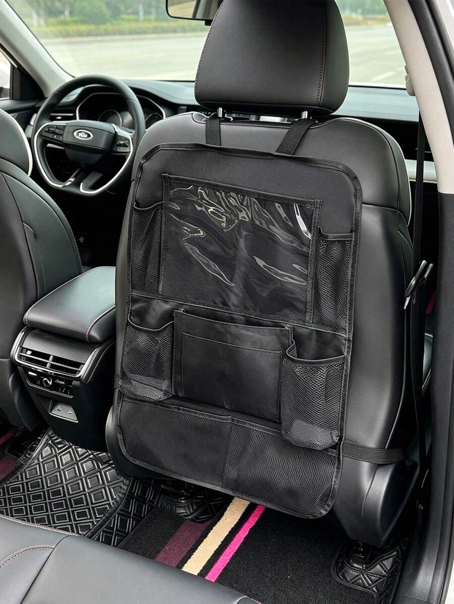 1pc Multi-Pocket Car Seat Back Organizer, Transparent Window & Mesh Pocket Design, Can Store Tablet, Drinks And Small Items, Car Seat Back Storage Bag, Car Essentials, Women's Car Accessories, Brown Car Accessories, Suitable For Road Trips And Daily Driving