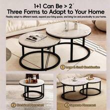 TONSSIDA Nesting Coffee Table Set Of 2, Round White Marble Coffee Table, Nesting Tables For Living Room, Space Saving Side Tables With Metal Frame - Black - View 2